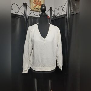 Madewell  Croppwd Sweater Top V Neck White Size Small Coastle Casual